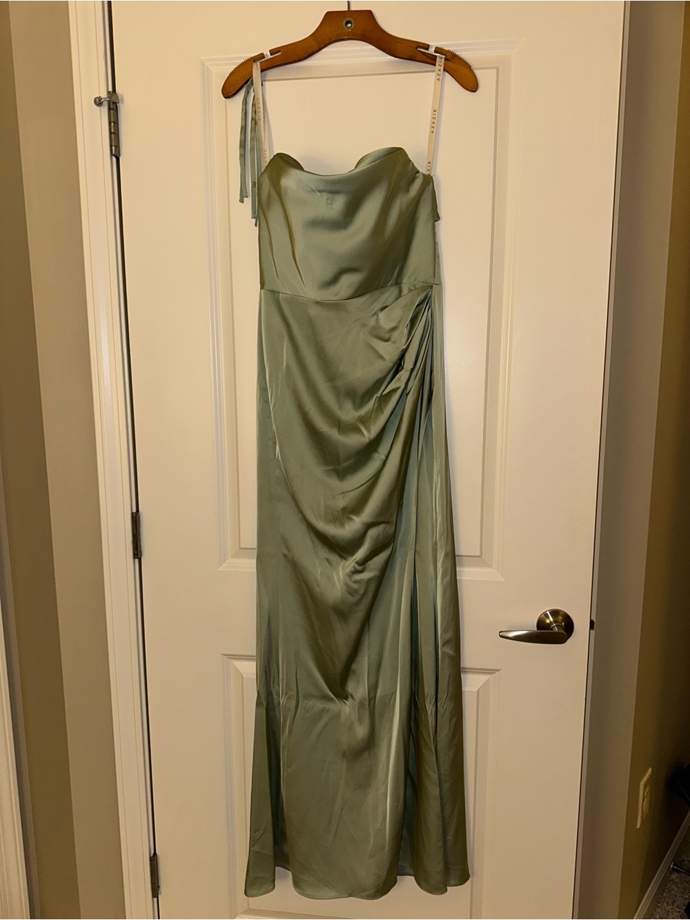 Azazie Leonis Dusty Sage Mermaid Pleated Stretch Satin Convertible Dress